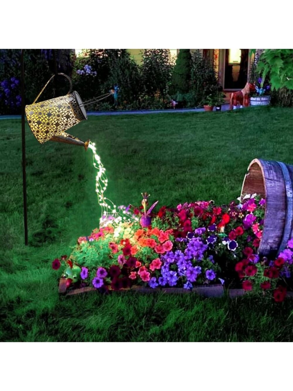Large Decorative Solar Watering Can with Lights - Outdoor Metal Garden Decor